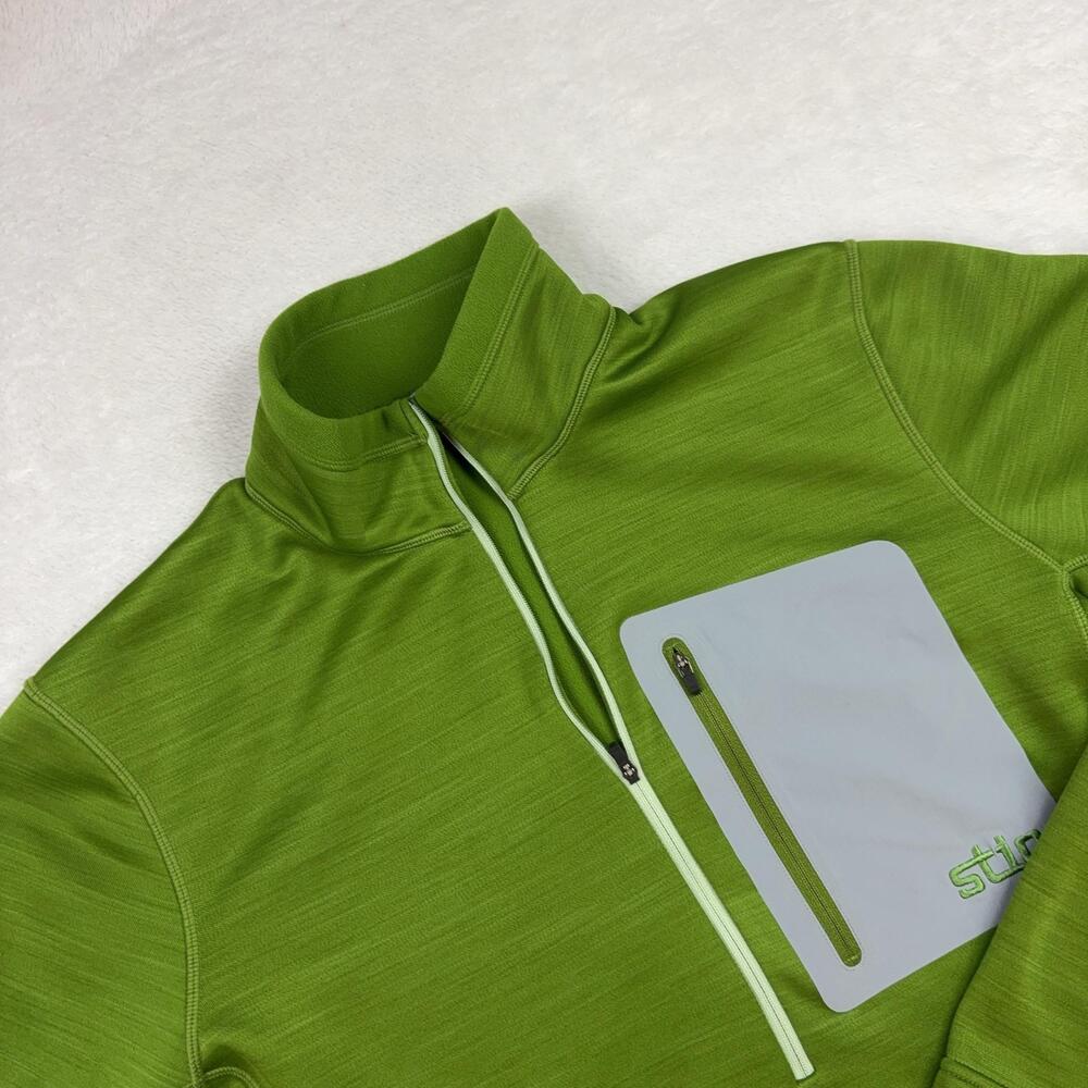 Stio 1/4 Zip Pullover Men XL Green Fleece Mock Neck Hiking Pocket Logo Acorn
